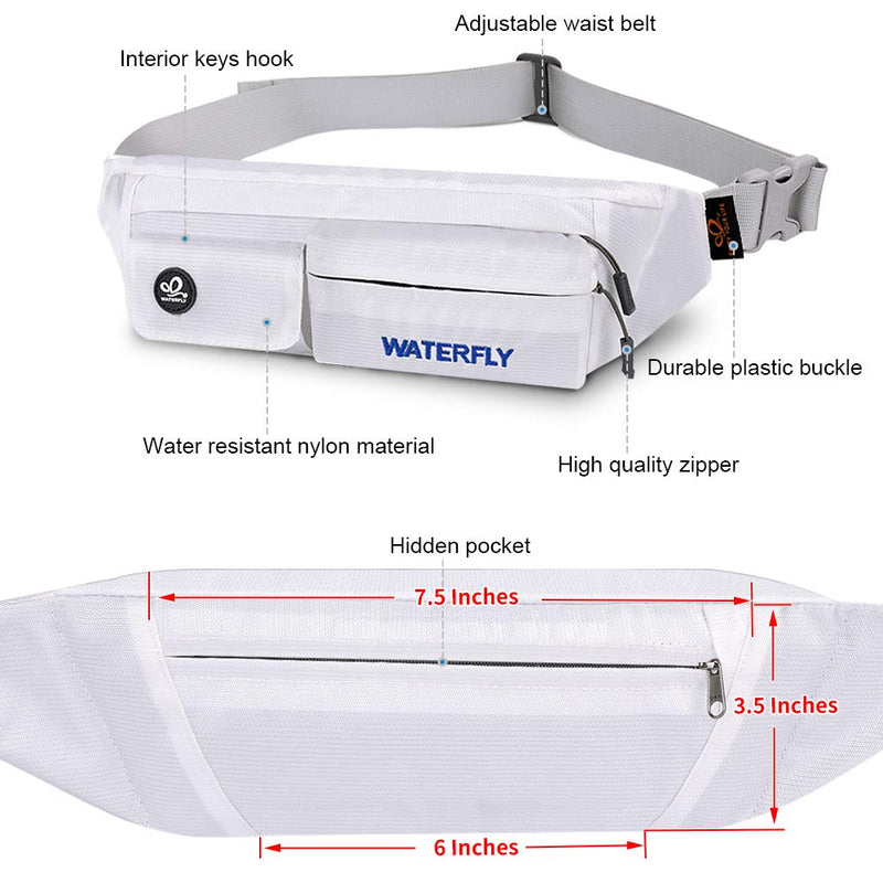 WATERFLY Fanny Pack for Women Men Water Resistant Small Waist Pouch Slim Belt Bag with 4 Pockets for Running Travelling Hiking Walking Lightweight Crossbody Chest Bag Fit All Phones White - NewNest Australia