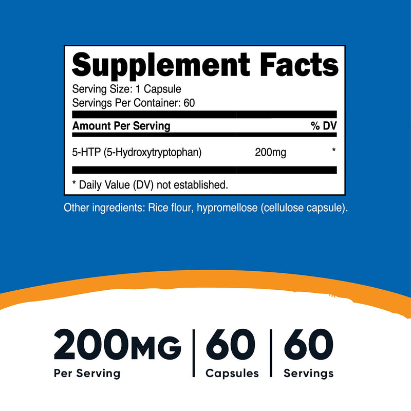 Nutricost 5-HTP 200mg, 60 Vegetarian Capsules (5-Hydroxytryptophan) - Gluten Free & Non-GMO 60 Count (Pack of 1) - NewNest Australia
