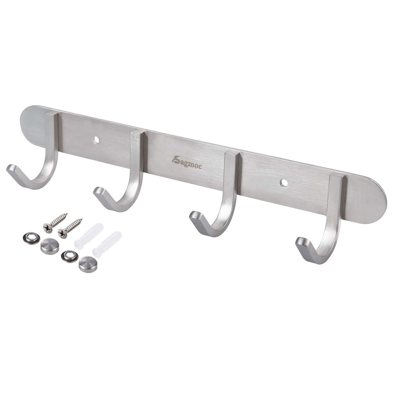 NewNest Australia - Coat Hook Rack Brushed Nickel - Sagmoc 11-Inch Coat&Towel Hook Rail Wall Mounted with 4 Hooks, Durable Wall Hangers for Bedroom, Bathroom, Foyer, Hallway (SUS304 Stainless Steel) 