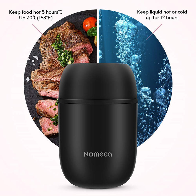 NewNest Australia - Insulated Lunch Container Wide Mouth Hot Food Jar Nomeca 16Oz Stainless Steel Vacuum Food Soup Flask With Spoon Leakproof Keep Food Hot Cold Bento Lunch Box for Kid Adult School Office Outdoor, Black 16 OZ 