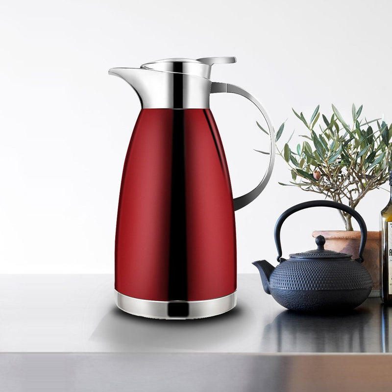 Haosens 1.8 Litre Stainless Steel Coffee Carafe Double Walled Vacuum Insulated Coffee Jug Thermal Jug (Red) Red - NewNest Australia