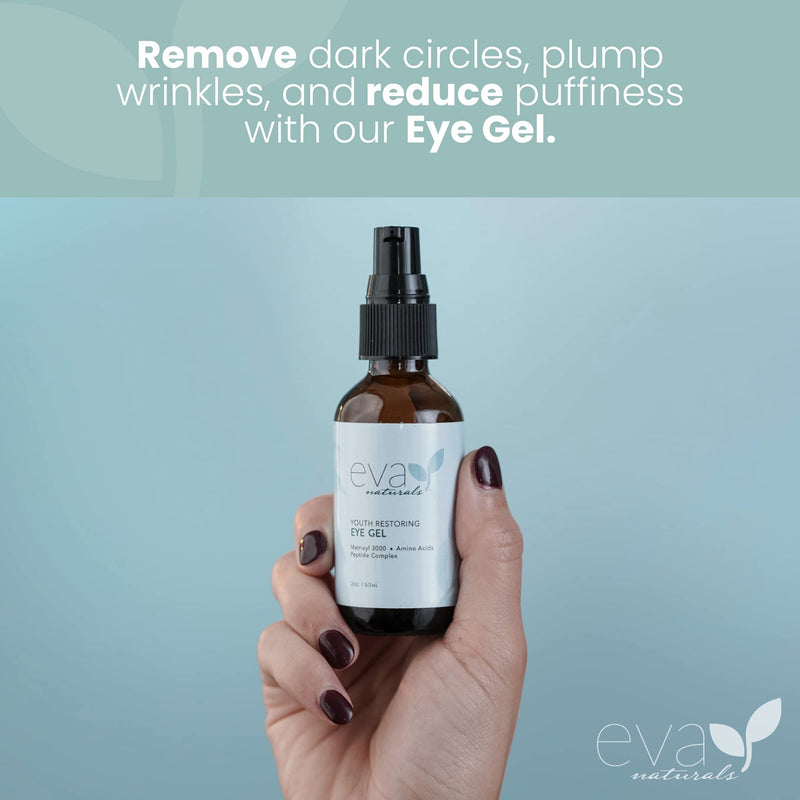 Eva Naturals Anti-Aging Eye Gel - Luxurious Hydrating Under Eye Cream For Dark Circles and Puffiness, Bags, Crows Feet, Wrinkles - With Hyaluronic Acid & Skin-Firming Peptides Eye Repair Serum (2 oz.) - NewNest Australia