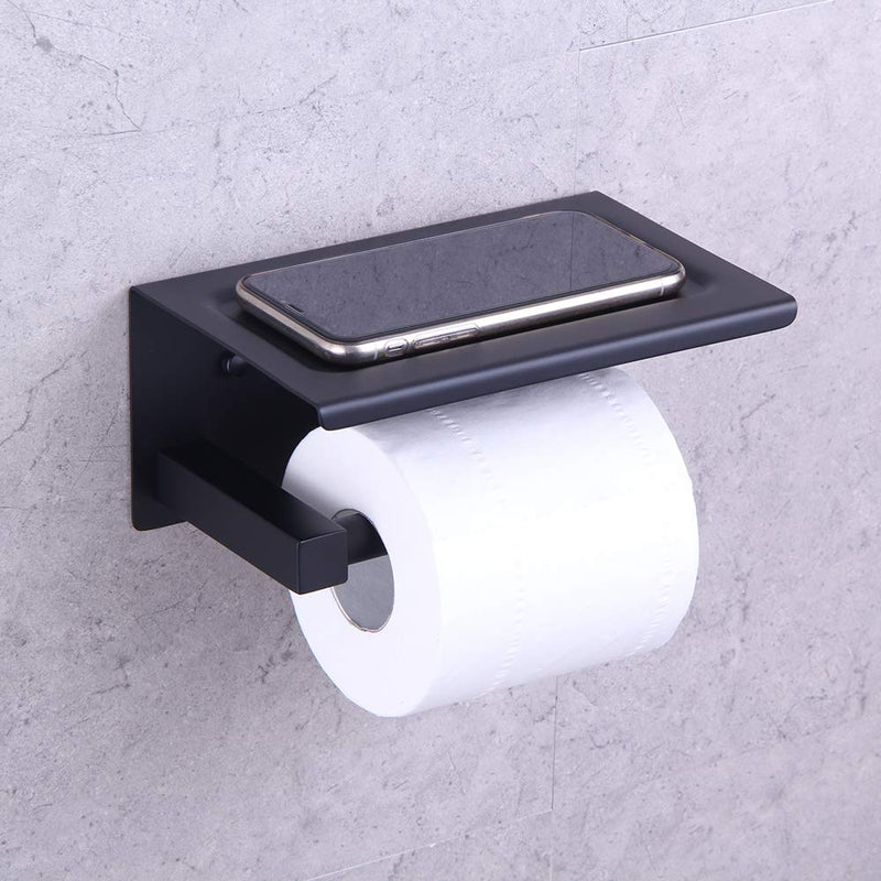 GERZWY Bathromm Toilet Paper Roll Holder with Shelf SUS 304 Stainless Steel Paper Towel Dispenser Tissue Hanger Wall Mounted Matte Black - NewNest Australia