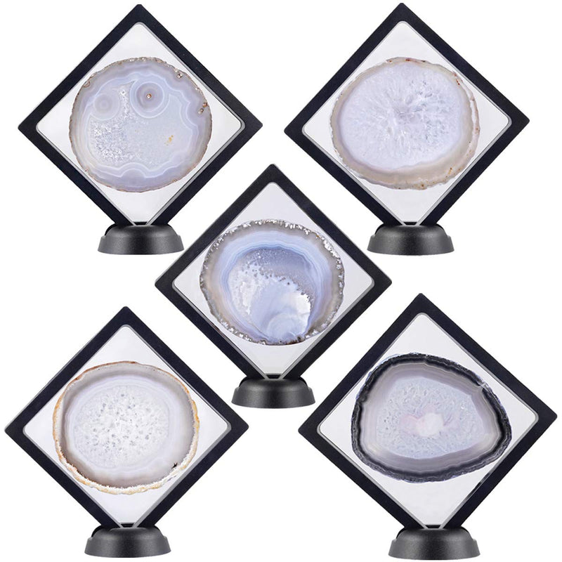 NewNest Australia - mookaitedecor Agate Slices Display Stand Box, Medallion Coin Gemstone Jewelry Specimen Show Case, Double Sided Floating Display Frame Natural Agate Slice With Display Stand 