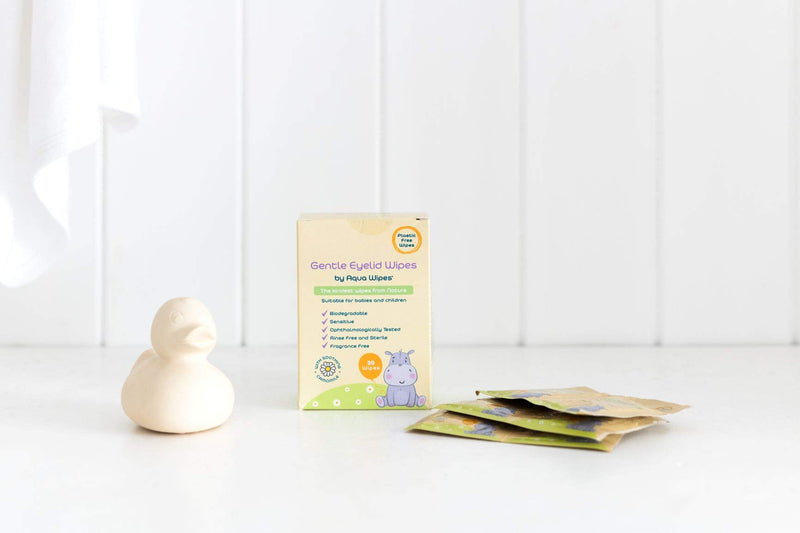 Aqua Wipes Gentle Eyelid Wipes - Vegan, Sensitive, Biodegradable Wipes with Soothing Camomile, Suitable for Babies, Children and Newborns (20 Single-Use Wipes) - NewNest Australia