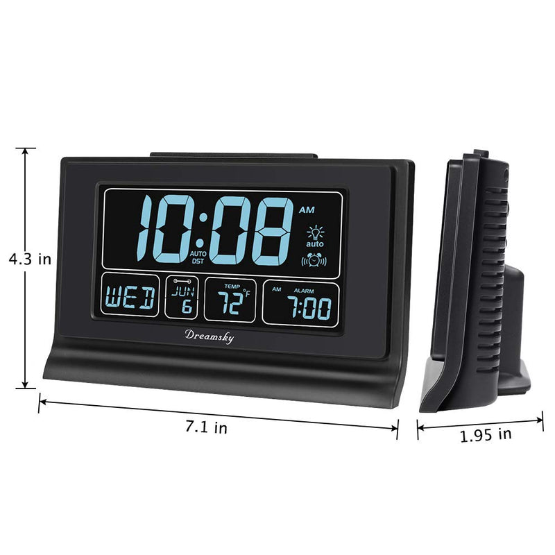 NewNest Australia - DreamSky Auto Set Digital Alarm Clock with USB Charging Port, 6.6 Inch Large Screen with Time/Date/Temperature Display, Full Range Brightness Dimmer, Auto DST Setting, Snooze, Backup Batteries,12/24Hr Black 