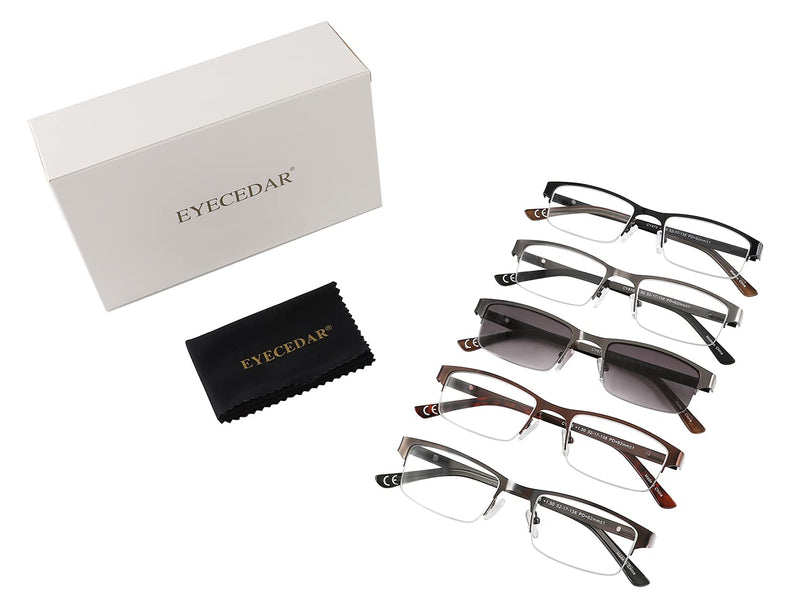 EYECEDAR 5 Pieces Reading Glasses Men Half Frame Rectangle Stainless Steel Material Metal Spring Hinges Included Sun Reading Glasses 1.50 +1.50 5 Colors Mixture - NewNest Australia