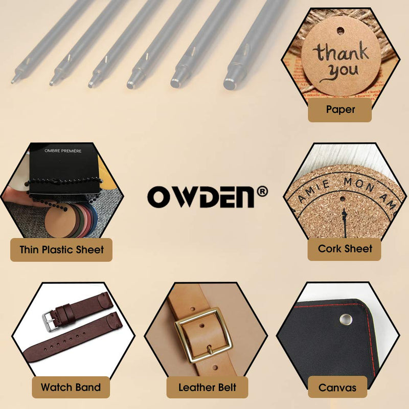 OWDEN Professional 6Pcs. Leather Hollow Punch Set. Size: 1.0-5.0mm for Leather Belt, Watch Band and Leather Strap Gasket. with a Free Mini Cutting mat. - NewNest Australia