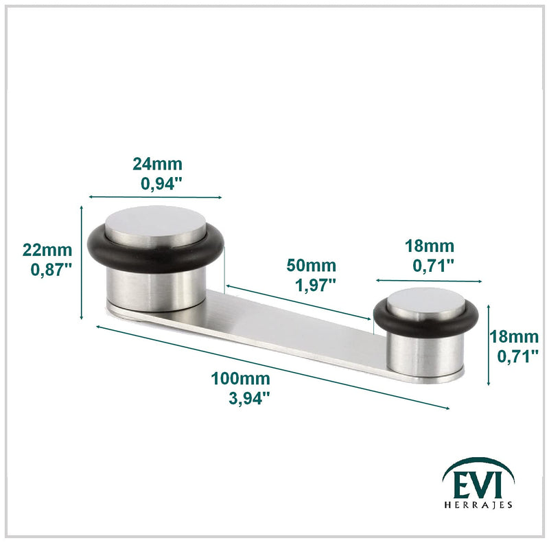 EVI Herrajes Doorstop with Swivel Retainer, for Door Thickness up to 50mm, Stainless Steel - Black Rubber, I-164 Stainless Steel I-164 Adhesive or Screw Fix - NewNest Australia