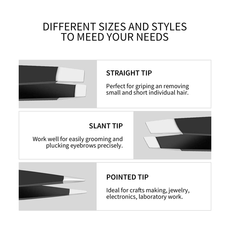 Econtal Tweezers Eyebrow Plucking Set, Straight Oblique Pointed Tweezers, Hair Plucking Tweezers, Splitter Tweezers, Pointed Tweezers, Eyelash Tweezers, With Case - NewNest Australia