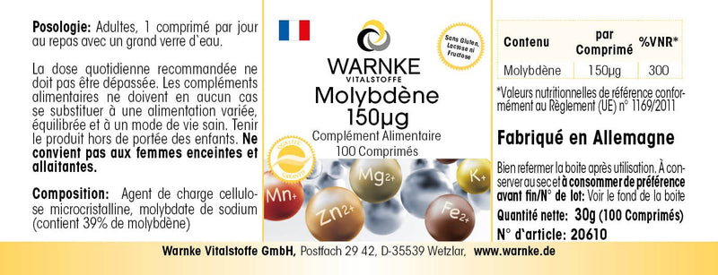 Molybdenum 150µg - 100 tablets - vegan - essential trace element | Warnke vital substances - NewNest Australia