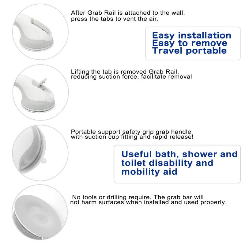 Newthinking Suction Grab Bar Rail -15.8 Inch Bathroom Support Handle - Safety Hand Rail Support with Suction Cup Fitting for Tub, Handicap, Elderly, Injury, Kid White - NewNest Australia