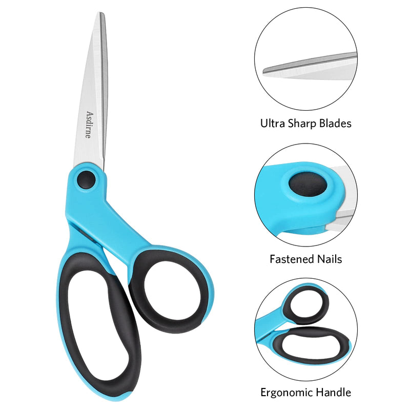 Asdirne Fabric Scissors, Sewing Scissors with Sharp Stainless Steel Blade and Soft Handles, Great for Sewing, Craft, Office and School, 23cm, 2 Pcs, Blue/Black Fabric Scissors*2 - NewNest Australia