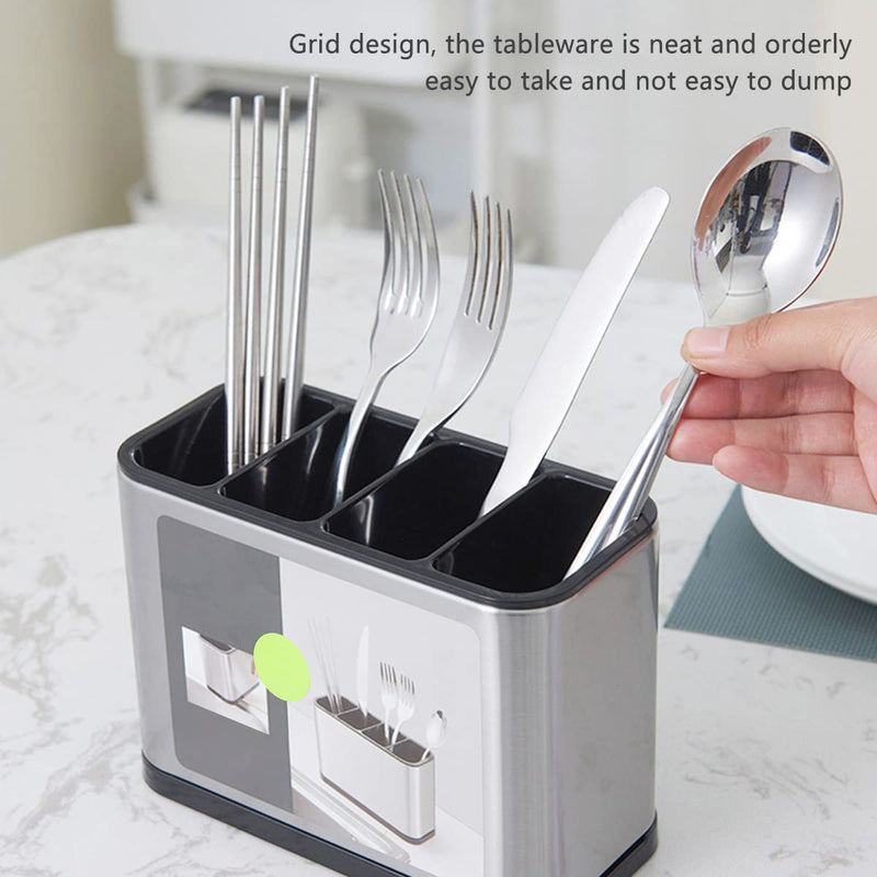 Keyohome Kitchen Cutlery Holder Stainless Steel Large Capacity Utensil Holder with Divider Weighted Base for No Tipping for All Kitchens Countertop or Table,18x13x8.6cm - NewNest Australia