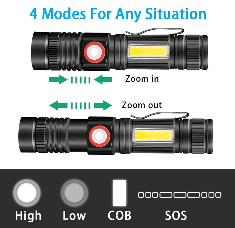 USB Rechargeable Flashlight, Magnetic Flashlights With COB Flash Light Include Battery - 4 Models, Zoomable, Water Resistant, Vnina LED Tactical Flashlight High lumen for Indoor & Ourdoor use - NewNest Australia