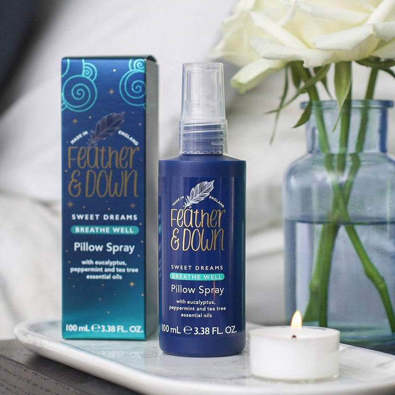 Feather & Down Breathe Well Pillow Spray (100ml) - Soothes and aids Breathing, with Eucalyptus, Peppermint & Tea Tree Essential Oils. Vegan Friendly & Cruelty Free. - NewNest Australia