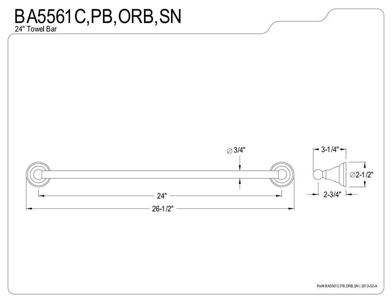 Kingston Brass BA5561SN Royale 24-Inch Towel Bar, Satin Nickel Brushed Nickel - NewNest Australia