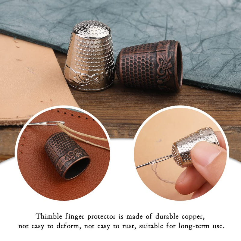 10pcs Hand-Working Sewing Thimble, Adjustable Metal Finger Shield Ring, Leather Coin Finger Protectors, Sewing Thimble Rings Cap Metal Shield for Knitting Quilting DIY Craft Tools - NewNest Australia