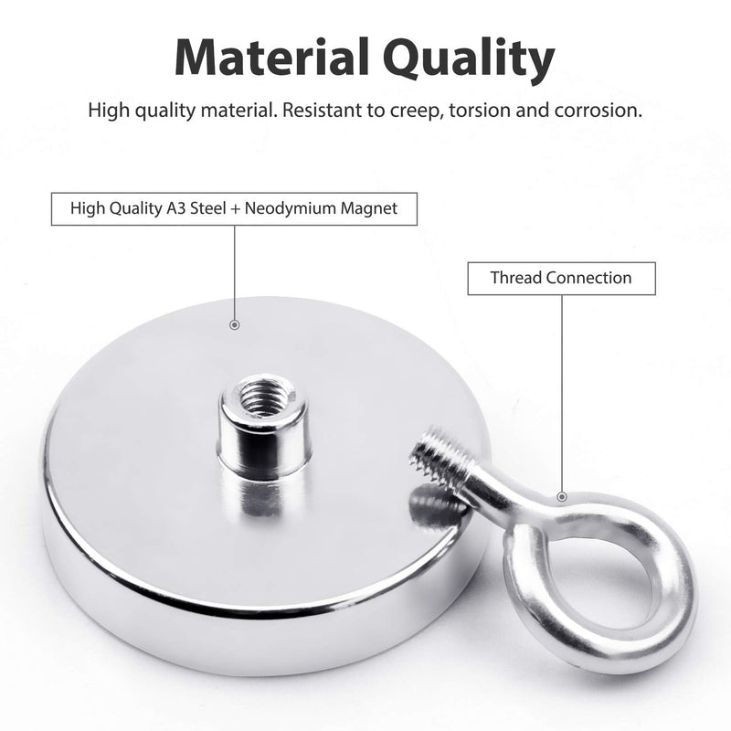FINDMAG Fishing Magnets 300 LBS Pulling Force 2 inch Neodymium Rare Earth Magnet with Lifting Eye-Bolt, Super Strong Round Magnet for Retrieving Items in Lake, Beach, Lawn and New House. 2.00 inches（50mm） - NewNest Australia