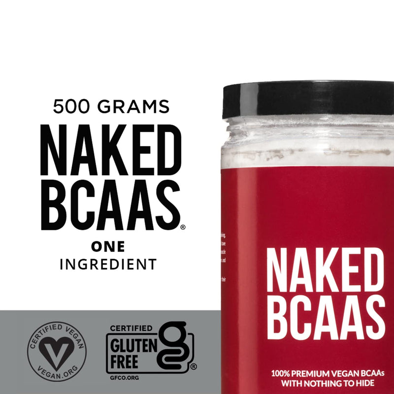 Naked BCAAs Amino Acids Powder - 100 Servings - Vegan Unflavored Branched Chain Amino Acids 500 Grams - 100% Pure 2:1:1 Formula - Instantized All Natural BCAA Powder Supplement to Increase Gains - NewNest Australia