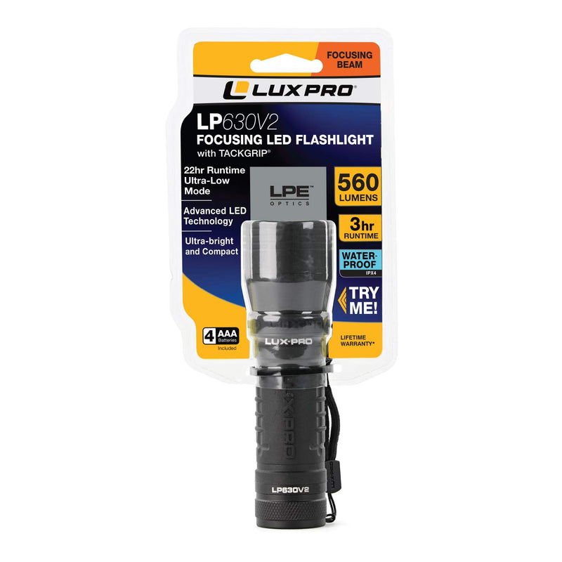 LUXPRO LP630V2 Ultra Bright 560 lm LED Focusing Handheld Flashlight, Batteries Included with TackGrip - NewNest Australia