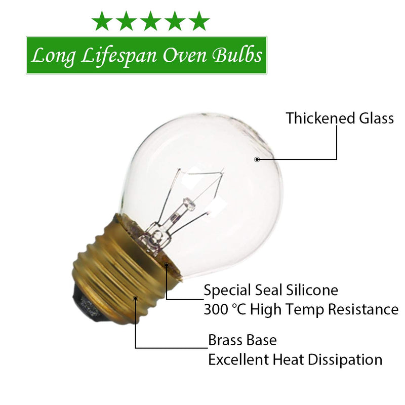 40 Watt Oven Light Bulb G45, 2 Pack Appliance Light Bulbs Replacement for Oven, Refrigerator, Microwave, 415 Lumens - High Temp - Medium Brass Base - 110 to 130 Volt (G45 2-Pack) - NewNest Australia