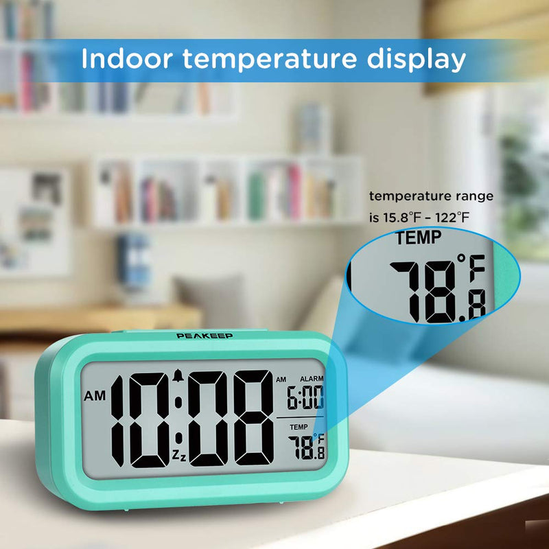 NewNest Australia - Peakeep Smart Night Light Digital Alarm Clock with Indoor Temperature, Battery Operated Desk Small Clock (Mint) Mint 