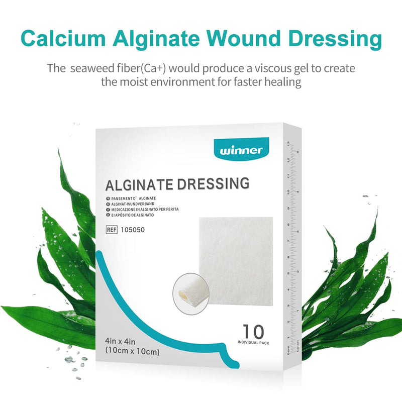 Winner Medical Calcium Alginate Wound Dressing Pads 4'' x 4'', Sterile (Box of 10) Antimicrobial, Non-Stick Padding, Highly Absorbent & Comfortable| Flexible & Gentle on The Skin, Faster Healing - NewNest Australia