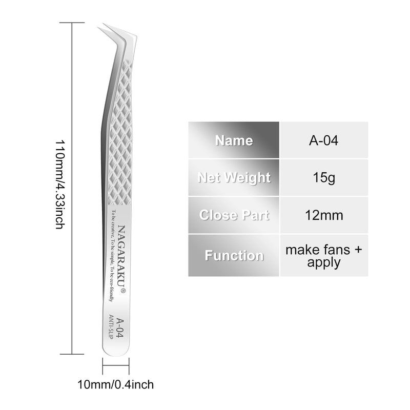 Nagaraku Tweezers For Eyelash Extension, Professional Precision Tweezers, Diamond Handle, Curved Volume Cluster Eyelashes, Easy Fan, Prefabricated Fan Tweezers, Stainless Steel Eyelash Tweezers (A-04) - NewNest Australia