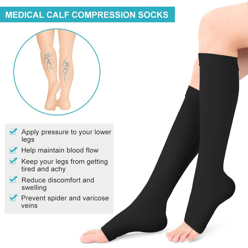 Compression Socks Men Women, 20-30mmHg Compression Stockings, Medical Gradient Compression, Open Toe, Knee High Compression Sleeves for Varicose Vein, Swelling, Edema, 1 Pair Black XL - NewNest Australia
