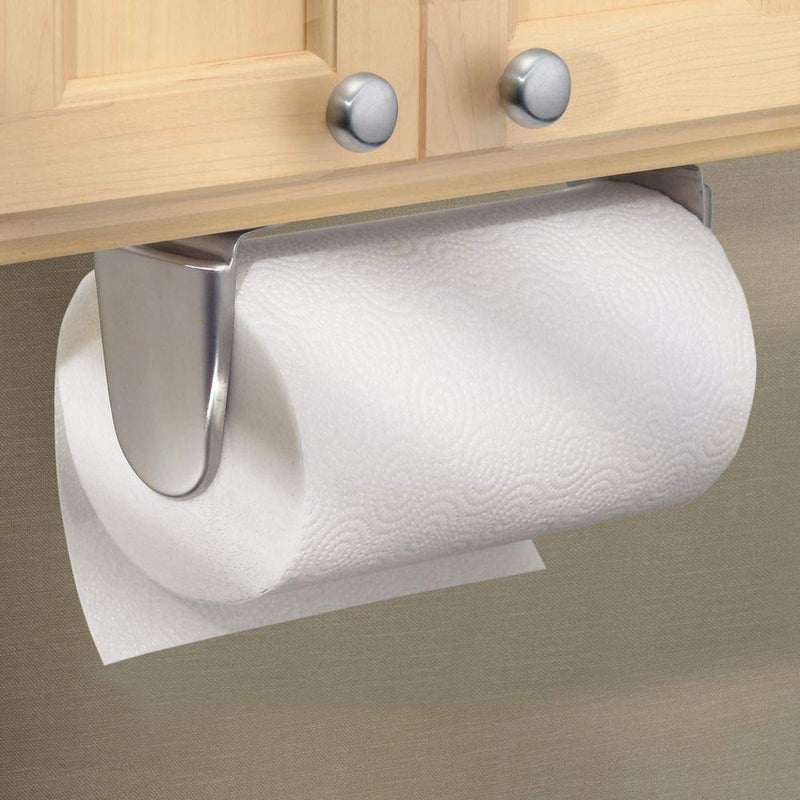 NewNest Australia - mDesign Metal Wall Mount Paper Towel Holder & Dispenser, Mounts to Walls or Under Cabinets - for Kitchen, Pantry, Utility Room, Laundry and Garage Storage - Holds Jumbo Rolls - Brushed Stainless Steel Brushed SS 