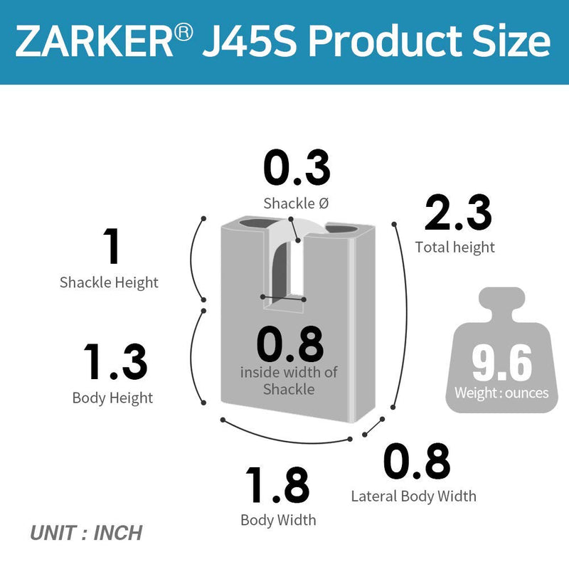 [ZARKER J45S] keyed Padlock - Stainless Steel Shackle Lock,Container storages, Warehouses, Vehicles Outside, or etc, Suitable for Places Have Bad Condition of Weather - 1 Pack - NewNest Australia