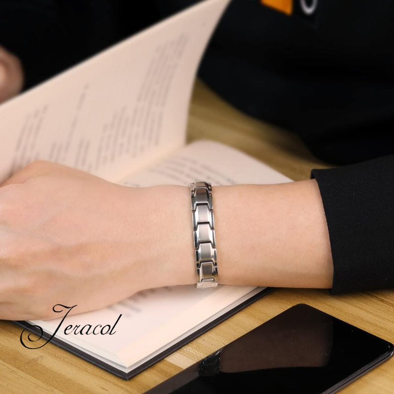 Jeracol Titanium Steel Magnetic Bracelets for Men,Magnetic Wristband with Ultra Strength Magnets Wristband,Length Adjustable Magnetic Brazaletes with Free Links Removal Tool & Gift Box A-silver - NewNest Australia