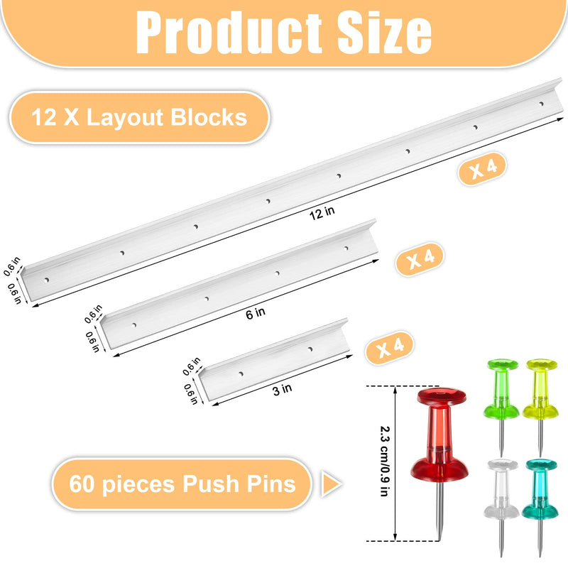 12 Pieces Layout Block System 12 Inch 6 Inch 3 Inch for Stained Glass Panels with 60 Mix Color Push Pins Stain Glass Tools and Supplies, 3 Sizes - NewNest Australia