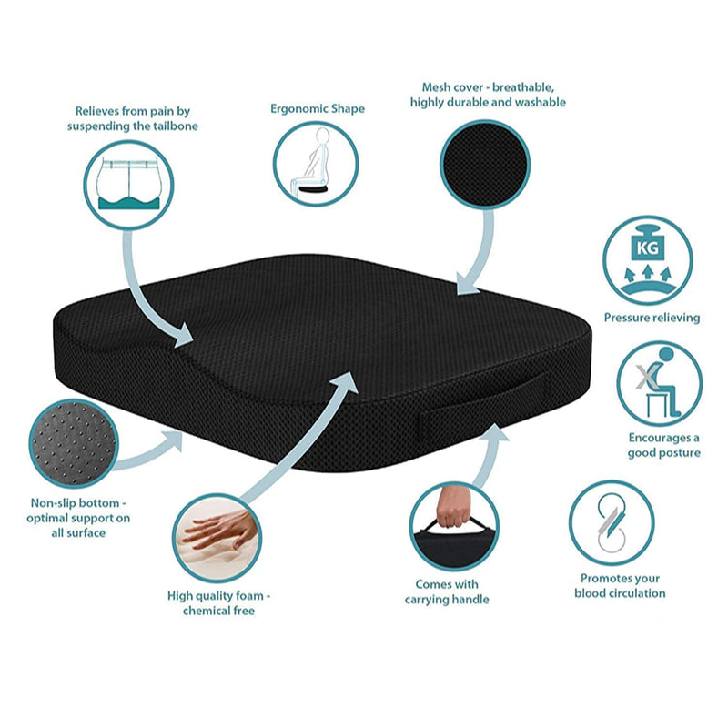life hall Portable Seat Cushion Orthopedic Memory Foam Coccyx Lower Seat Cushion for Office Car Seats Back Pain Relief Cushion Great Office Chair Cushion (Black) Black - NewNest Australia