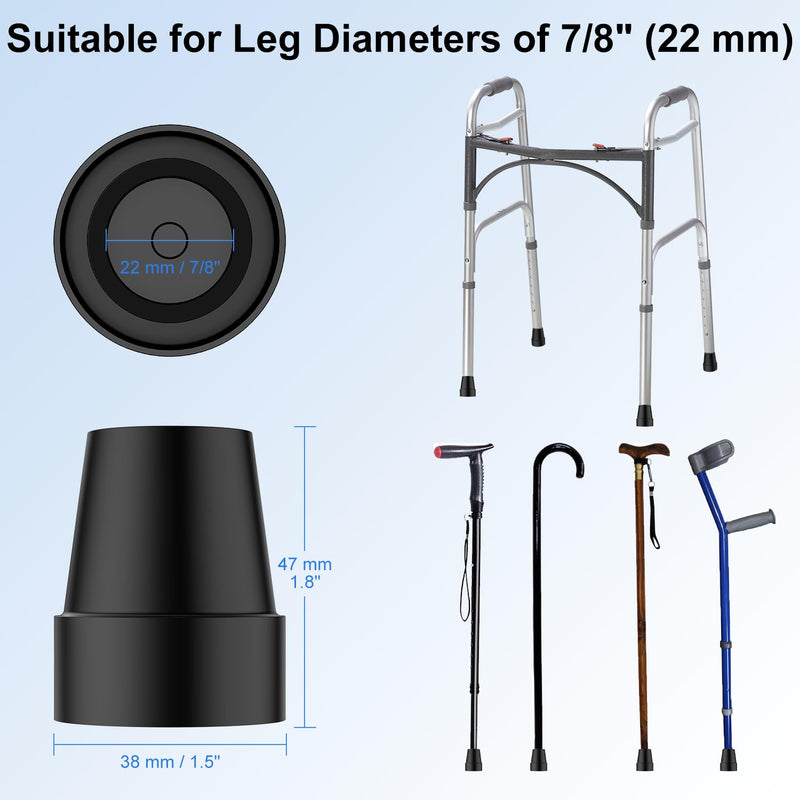 supregear Cane Tips (4-Pack), Non-Slip Stable 22 mm Replacement Cane Tip for Walking Cane Crutch Sticks High-Strength Rubber and Carbon Black Mixed Foot Pad Folding Cane Accessory, Black - NewNest Australia