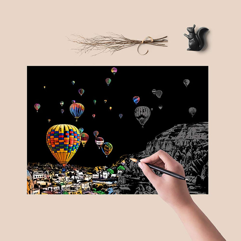 MIASTAR Scratch Painting Kits for Adults & Kids, Craft Art Set, Rainbow Scratch Painting Paper, Sketch Night View Scratchboard, 16'' x 11.2'' Creative Gift with 6 Tools kit (America / Europe) America / Europe - NewNest Australia