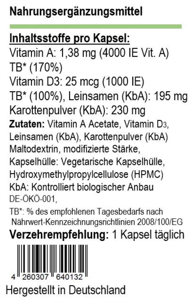 Vitamin A+, 120 capsules, vegetarian capsule shell, German production - NewNest Australia