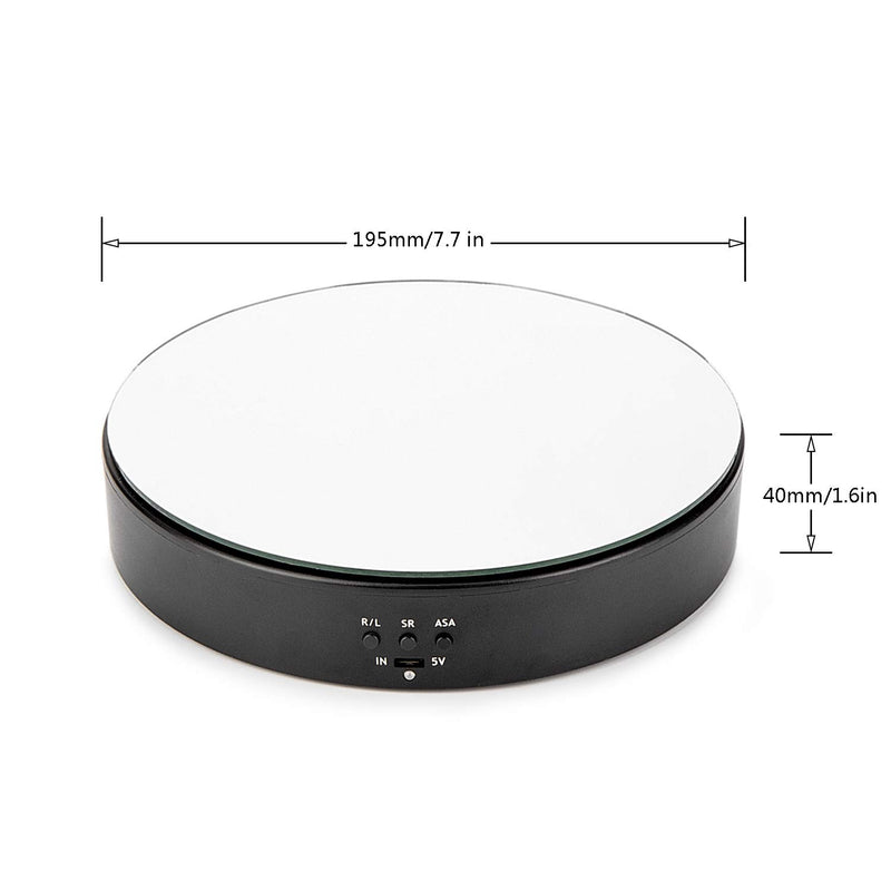 NewNest Australia - Leadleds Motorized Rotating Display Stand Turn Table, 7.7" Black Mirror Rotation Speed and Angle Adjustable for Photography, Video, Product Display 