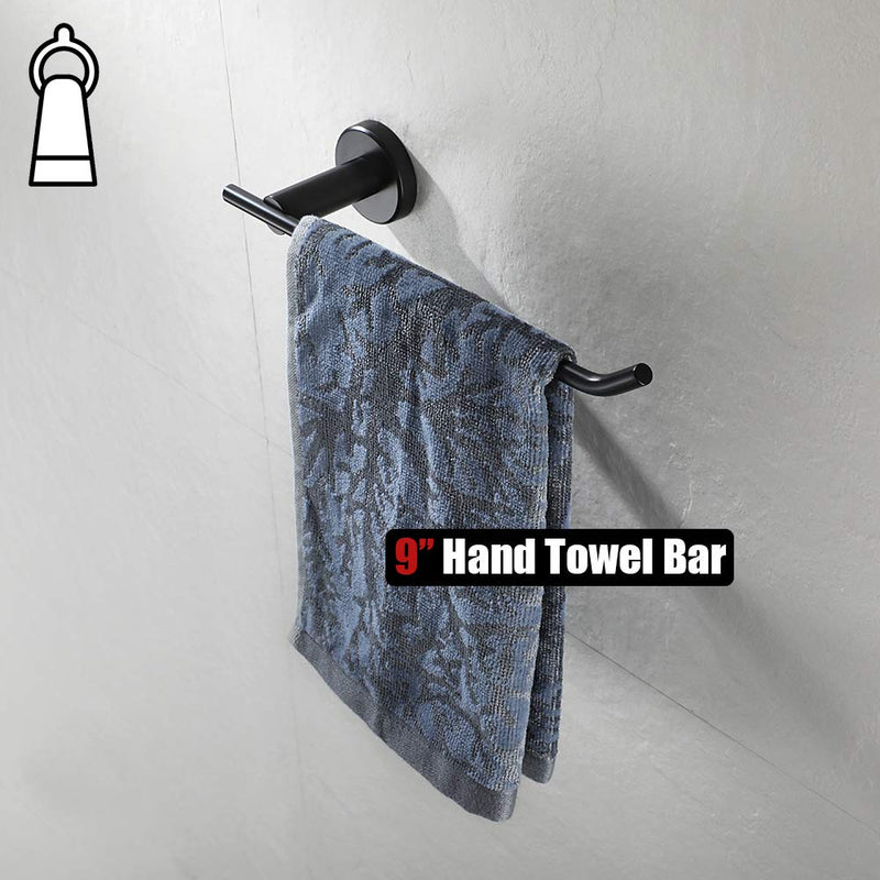 NewNest Australia - JQK Black Hand Towel Holder, Stainless Steel Towel Bar for Bathroom, 9 Inch Necklace Holder Matte Black Wall Mount, TR100-PB Right Hand 