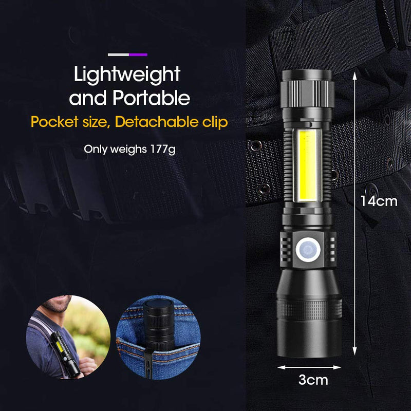 Rechargeable Flashlights 3 in 1, Super Bright Black Light Flashlights 1200 Lumens, 7 Modes, Zoomable, IPX6 Waterproof Flash Light for Camping, Emergency, Pet Clothing Detection 2 Pack - NewNest Australia