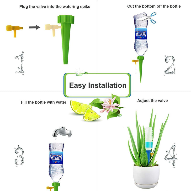 Adjustable Self Watering Spikes, Indoor Outdoor Plastic Bottle Automatic Garden Plants Drip Irrigation Slow Release System/Works as Watering Bulbs or Globes Stakes with Screw Valve-12 Pack - NewNest Australia