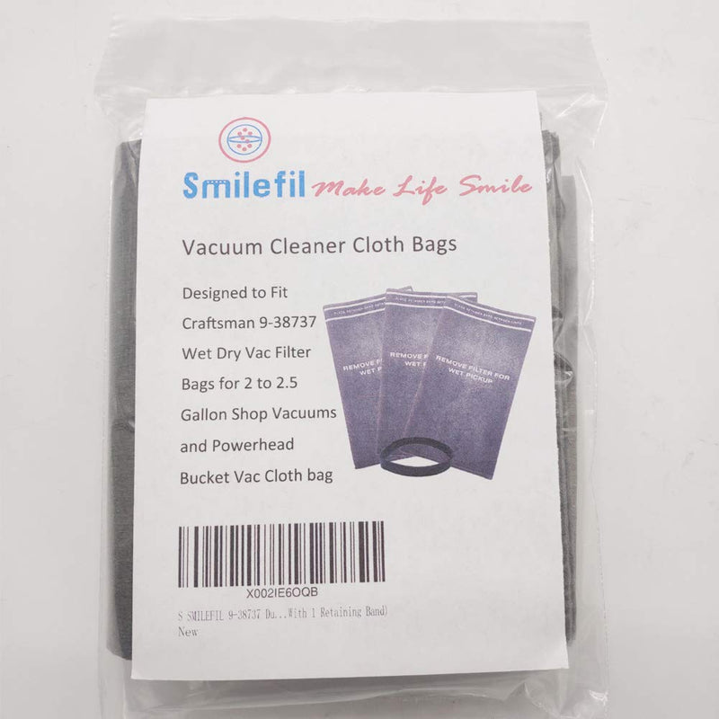 S SMILEFIL 9-38737 Dust Cloth Filter Bag Wet Dry Vacuum Bags for 2 to 2.5 Gallon Shop Vacuums and Powerhead Bucket Vac (3 Shop Vacuum Bags with 1 Retaining Band) 3 Bags - NewNest Australia