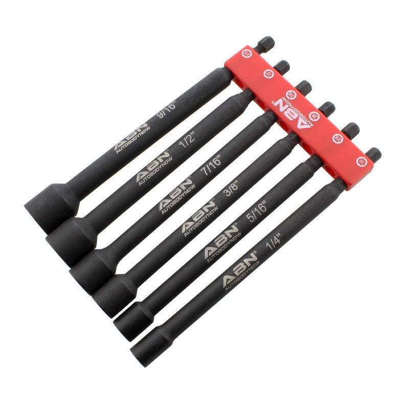 ABN Impact Nut Driver Tool Set - 6pc SAE 6 IN Long Shank Nut Driver Bits Magnetic Tip Sockets, 1/4 IN Hex Shank 6 Piece SAE Set - NewNest Australia