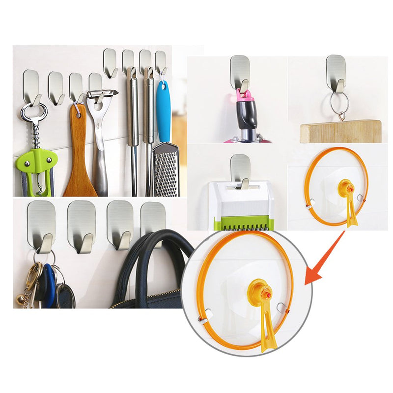 NewNest Australia - MXtechnic Self Adhesive Hook Stick on Wall 304 Stainless Steel Polished Hanging Clothes Coat Hat Hooks and Strong Heavy Duty Metal Super Power Hooks Storage Organizer (10 Pack) 