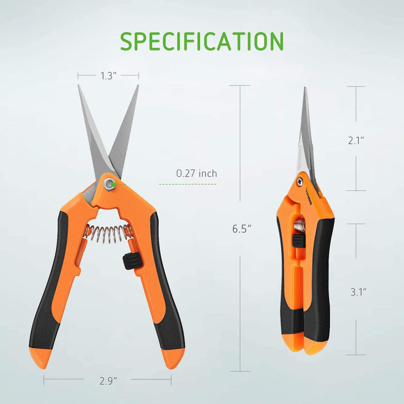 VIVOSUN 6.5 Inch Gardening Hand Pruner Pruning Shear with Straight Stainless Steel Blades Orange - NewNest Australia