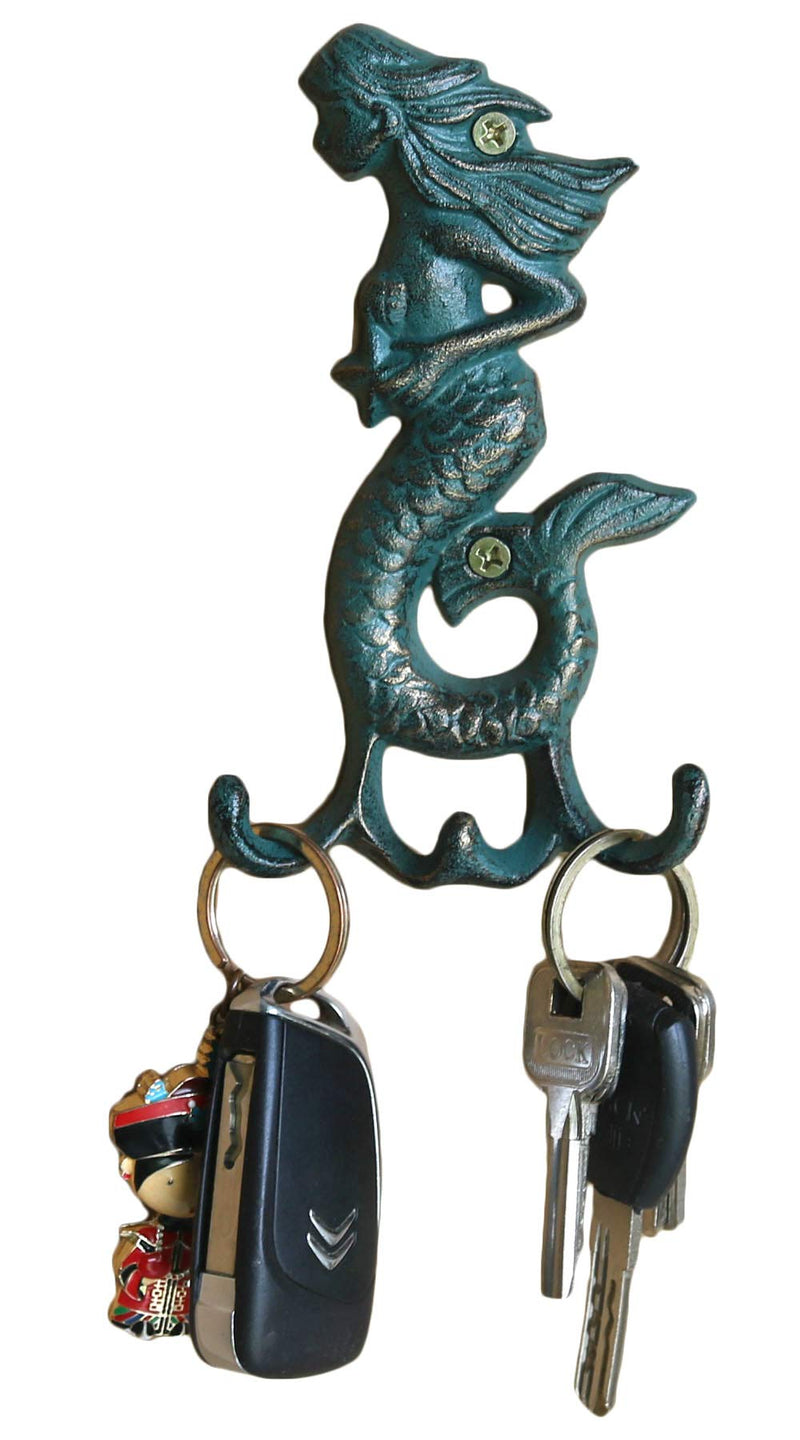 NewNest Australia - Cast Iron Mermaid Wall Hook, Decorative Metal Key Hanger with Screws and Anchors 