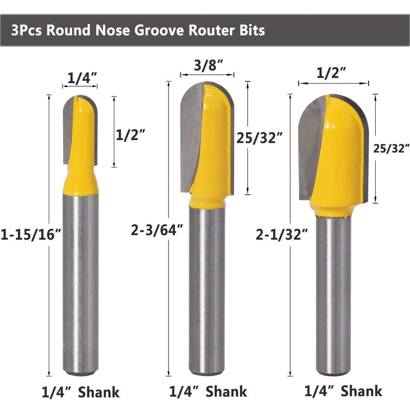 Yakamoz 6Pcs 1/4" Shank Carbide 90 Degree V-Groove and Round Nose Groove Router Bit Set 3D CNC Signmaking Lettering Engraving Cutter Woodworking Carving Cutting Tool - NewNest Australia