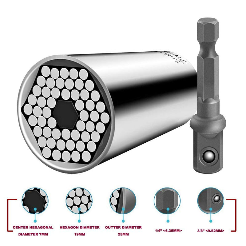 CIGOTU Universal Socket, 7mm-19mm Multifunctional Cordless Ratchet Adapter Socket Wrench Set, Impact Grade Driver Sockets Adapter Extension Set, Screwdriver Set Hex Bit + 105 Degree Right Angle Drill - NewNest Australia