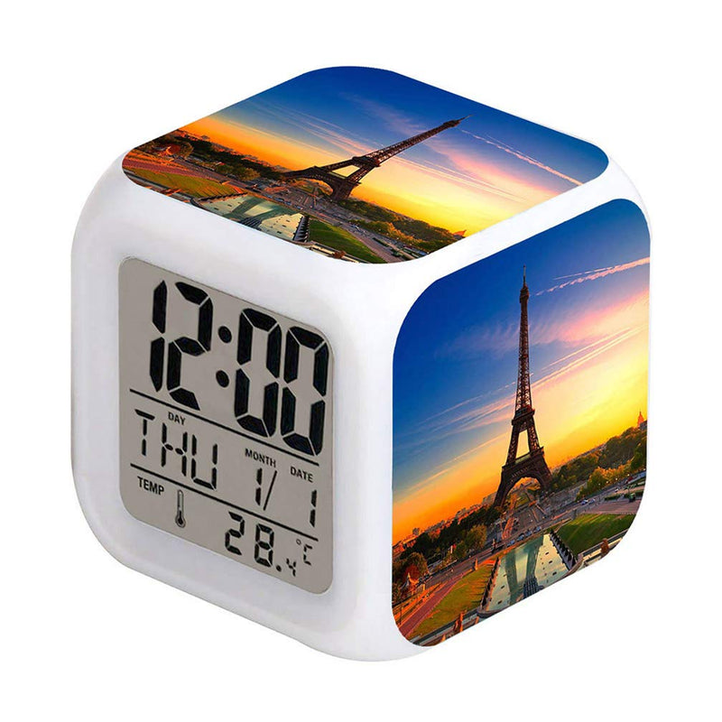 NewNest Australia - Laintone Led Alarm Clock Eiffel Tower Dusk Design Creative Desk Table Clock Glowing Electronic Colorful Digital Alarm 